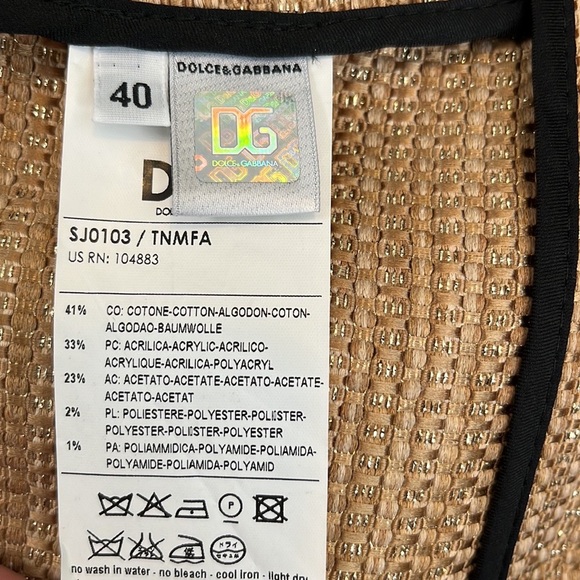 D&G Dolce and Gabbana Gold Metallic Tweed Cropped Blazer Jacket, IT 40 US 4 - Picture 13 of 16